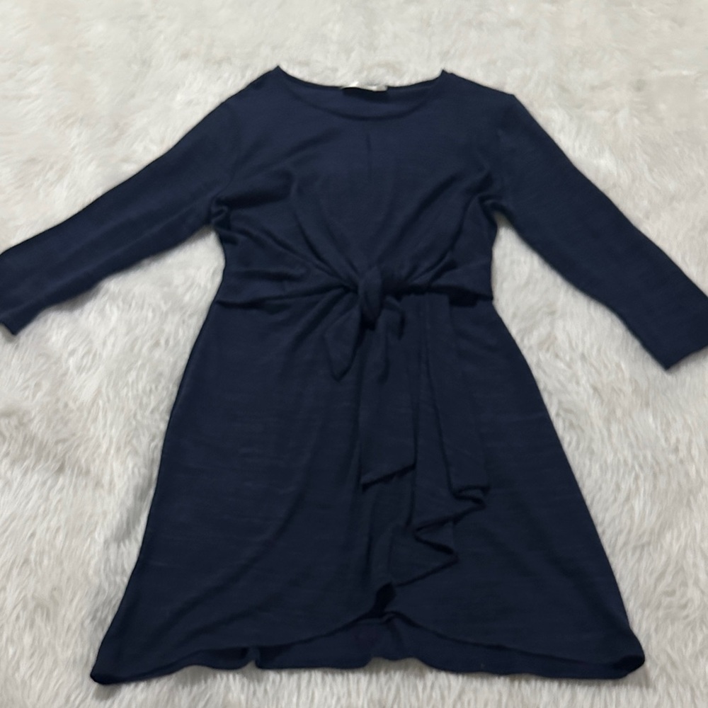 Chic Navy Midi Dress with Tie Detail